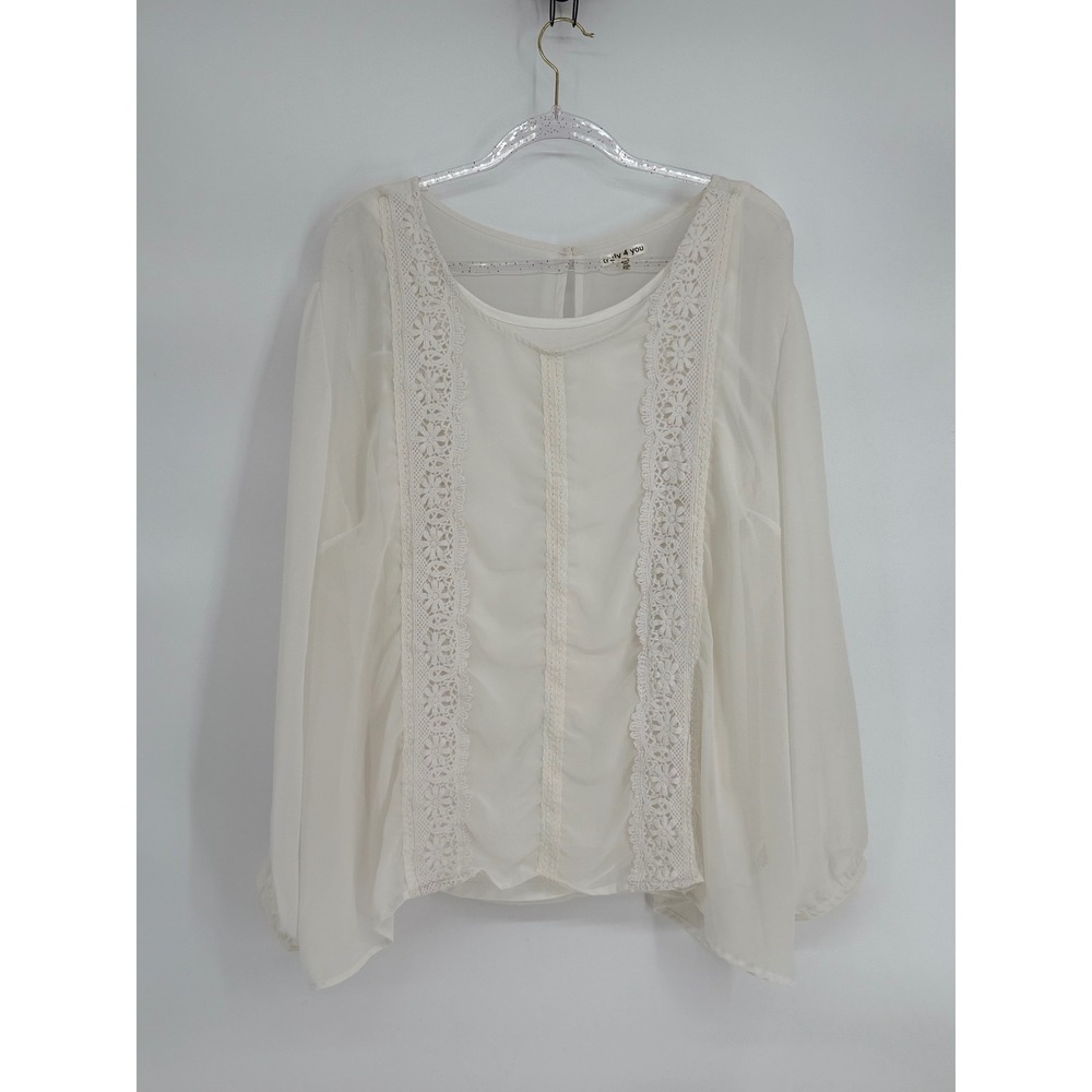 Truly 4 You Ivory Lace Pintuck Chiffon Blouse Plus Sz XXXL Boho Romantic Top